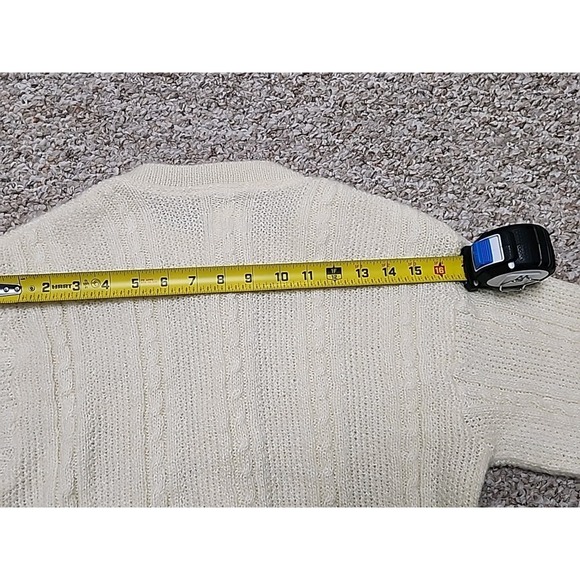 Vtg LL Bean Ivory Mohair Blend Cable Knit Cardigan Sweater USA Made Small - Picture 9 of 14